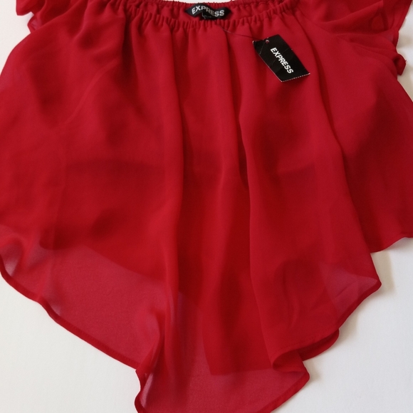 Express Red Flowy Crop Top Blouse. Juniors Small. - Picture 5 of 11